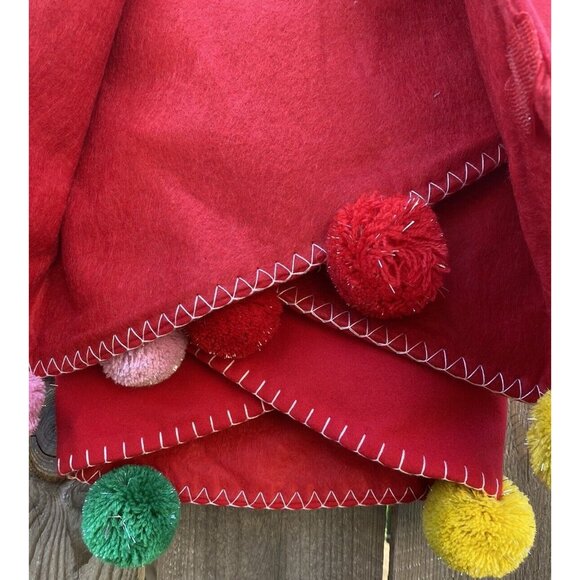 Target Wondershop Red & Pom Pom Christmas Tree Skirt 48” Round 42-54" Dia Trees - Picture 8 of 11